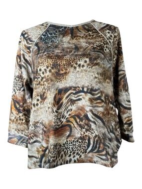 LEO & NICOLE Animal Print Raglan Sleeve Crew Neck Top, Very Soft, Size MP.